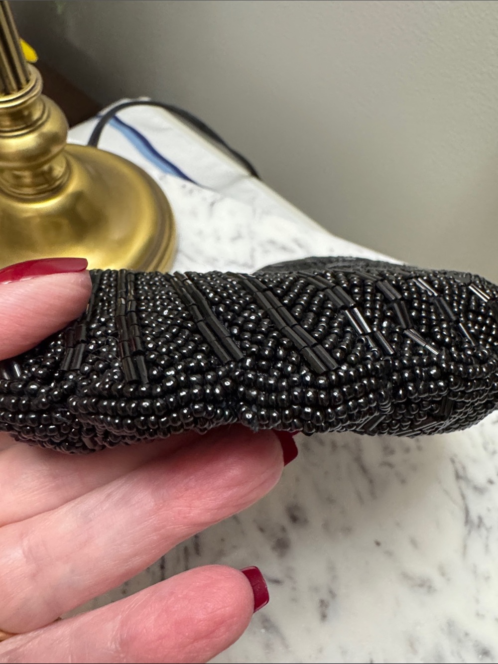 Black Beaded Evening Clutch Handbag - Picture 4 of 7